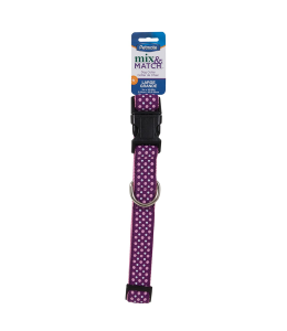 PETMATE ASPEN PET RIBBON OVERLAY DOG COLLAR 1"X16-26" DOTS PINK
