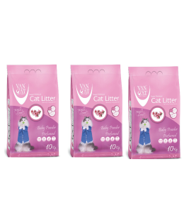 Van Cat White Bentonite Clumping Cat Litter Baby Powder 10Kg-PACK OF 3