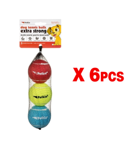 Petkin 3 Dog Tennis Balls Extra Strong - Standard (Rainbow) - 1box 6pcs