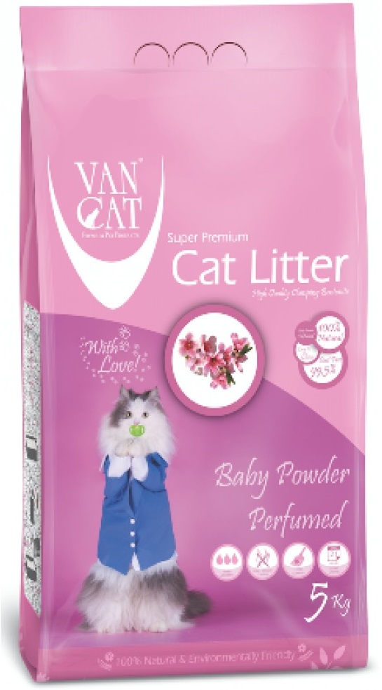 Van Cat White Bentonite Clumping Cat Litter Baby Powder 5Kg-PACK OF 3