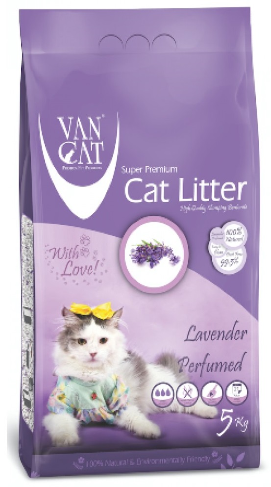 Van Cat White Bentonite Clumping Cat Litter Lavender 5Kg-PACK OF 3
