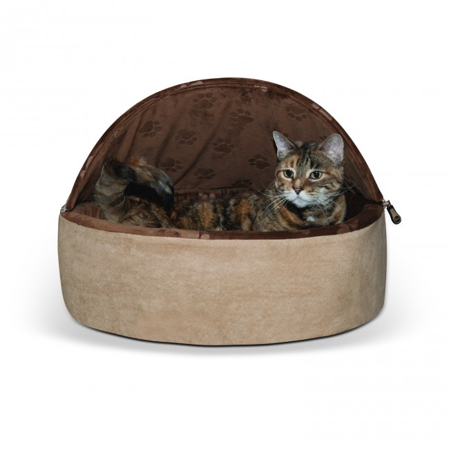 K&H Self-Warming Kitty Bed Hooded Small Chocolate/Tan 16