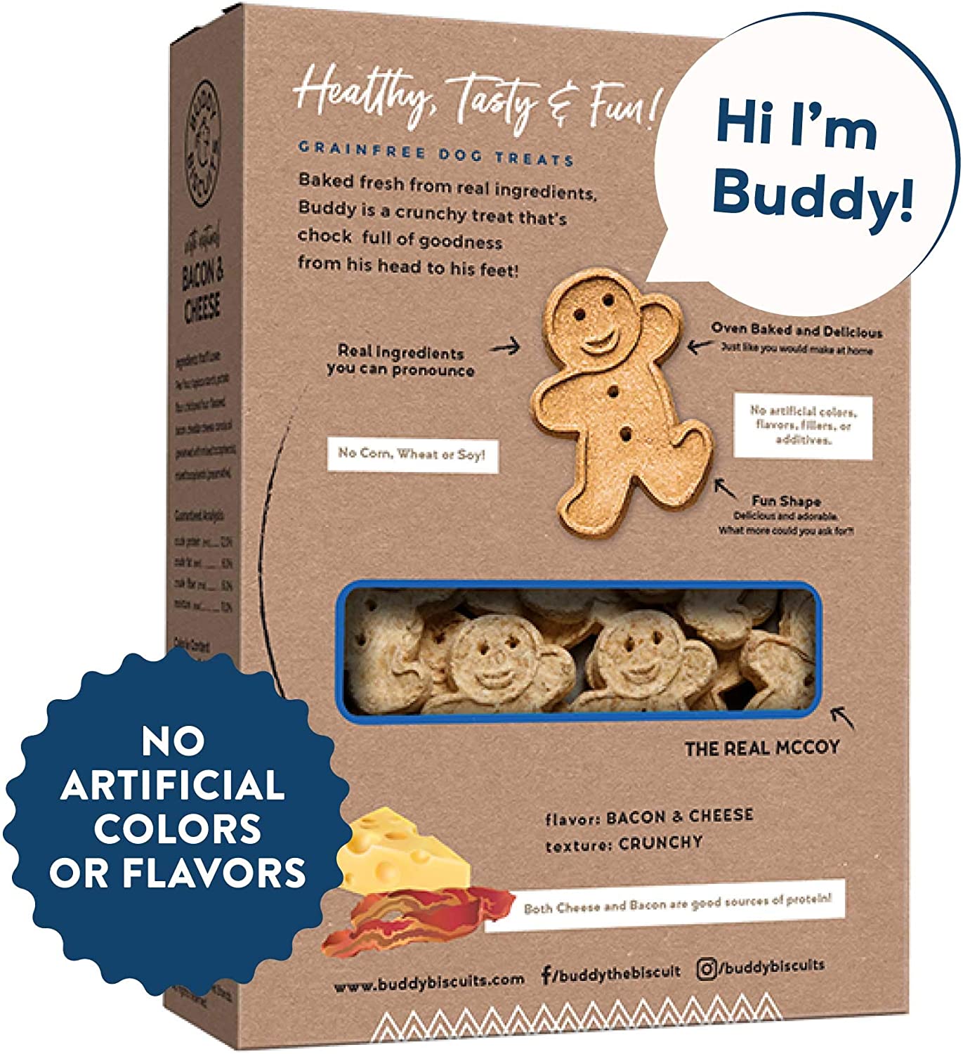 Buddy Biscuits Crunchy Treats with Bacon & Cheese - 16 oz.- PACK OF 3