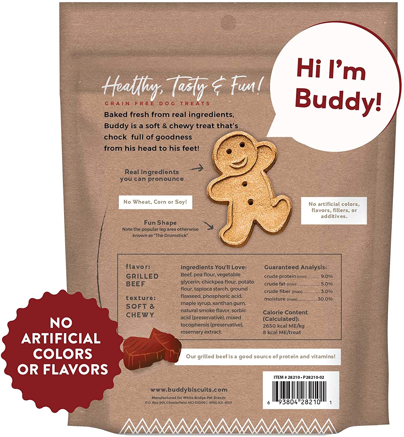 Buddy Biscuits Grain Free Chewy Treats with Grilled Beef - 5 oz.- PACK OF 3