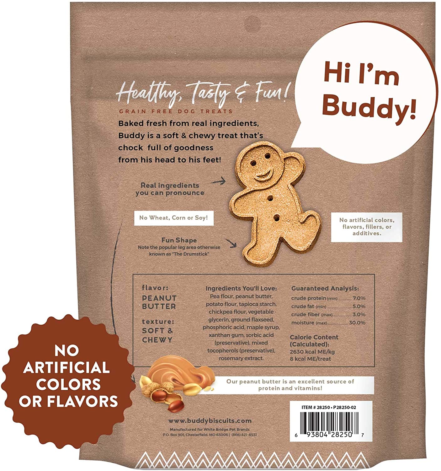Buddy Biscuits Grain Free Chewy Treats with Peanut Butter - 5 oz.- PACK OF 3