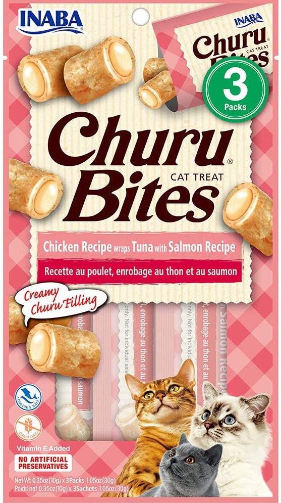 INABA CHURU chicken recipe wraps tuna with salmon recipe 30g - 3 pouches per pack  Pack of 48