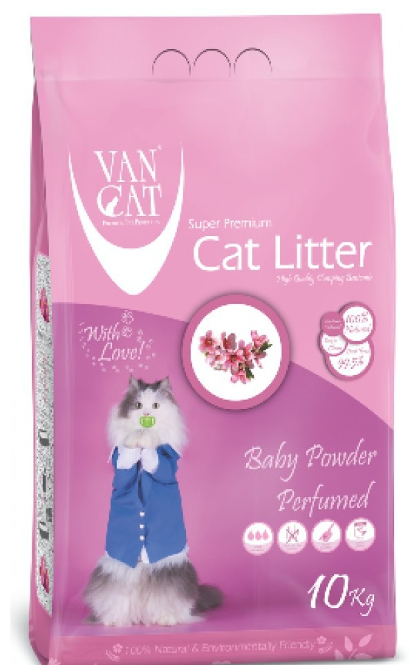 Van Cat White Bentonite Clumping Cat Litter Baby Powder 10Kg-PACK OF 3