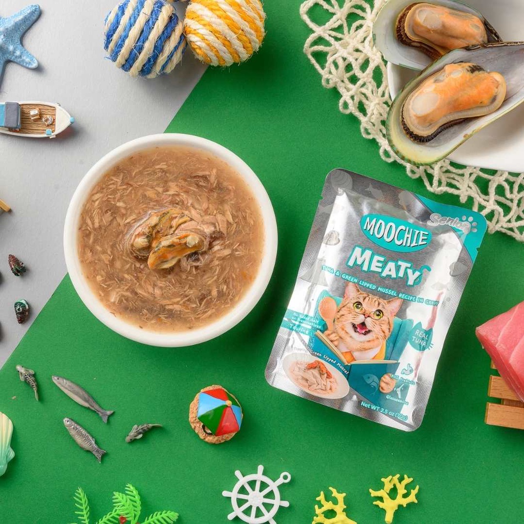 Moochie Cat Food  Tuna & Green Lipped Mussel Recipe in Gravy  Pouch (12) x 70g