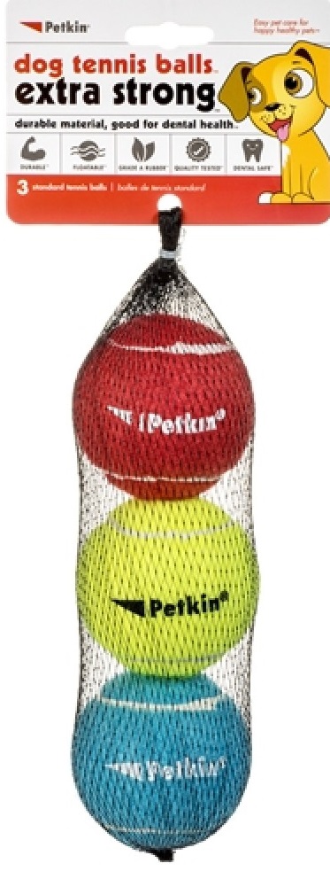 Petkin 3 Dog Tennis Balls Extra Strong - Standard (Rainbow) - 1box 6pcs